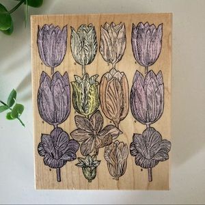 HERO ARTS “Tulip Engraving Bkgrd” Lg Single Rubber Stamp
